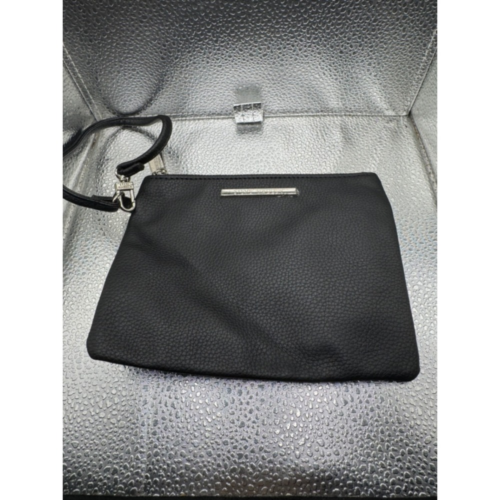 Steve Madden Black Pebbled Faux Leather Wristlet Pouch Clutch Bag